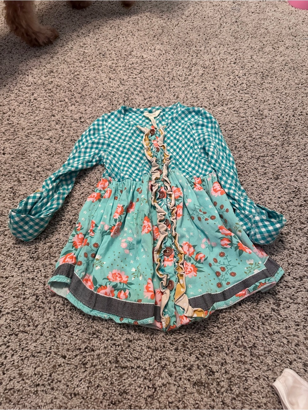 Matilda Jane Aqua Floral & Gingham Ruffle Dress